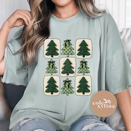 FAUX STITCH CHECKERED CHRISTMAS TREES - DTF TRANSFER