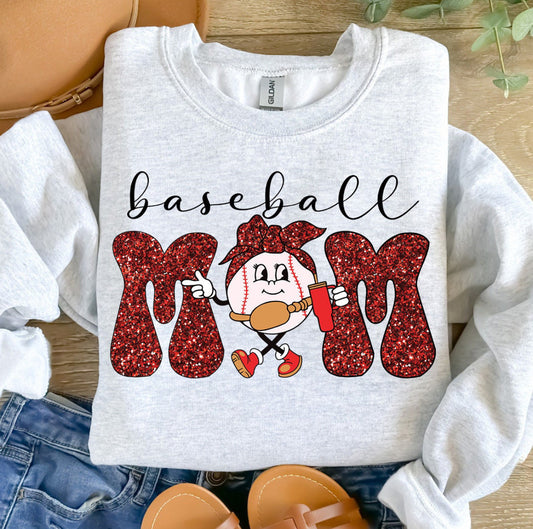 FAUX GLITTER BASEBALL MOM - SWEATER