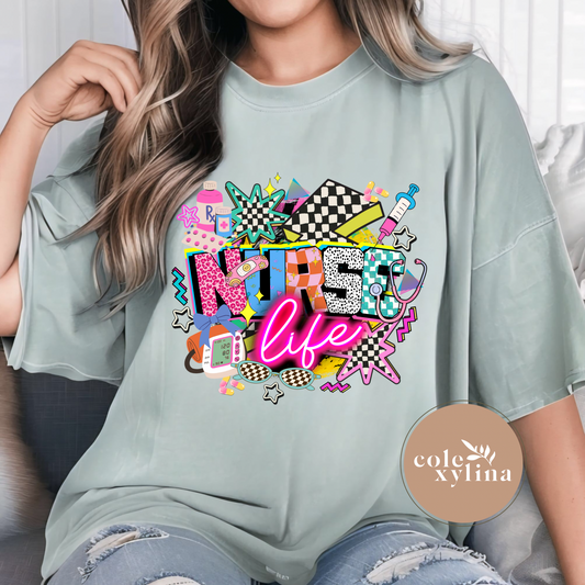 CHECKERED RETRO NURSE - DTF TRANSFER