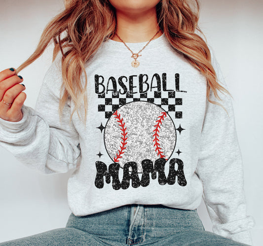 FAUX GLITTER BASEBALL MAMA - DTF TRANSFER
