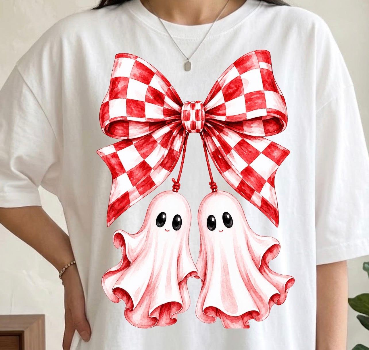 CHECKERED COQUETTE GHOST RED - DTF TRANSFER