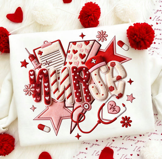FAUX STITCH NURSE LOVE - DTF TRANSFER