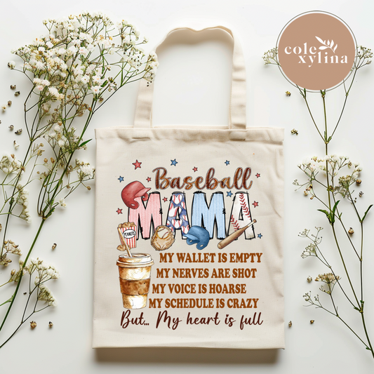 BASEBALL MAMA BUT MY HEART IS FULL - TOTE