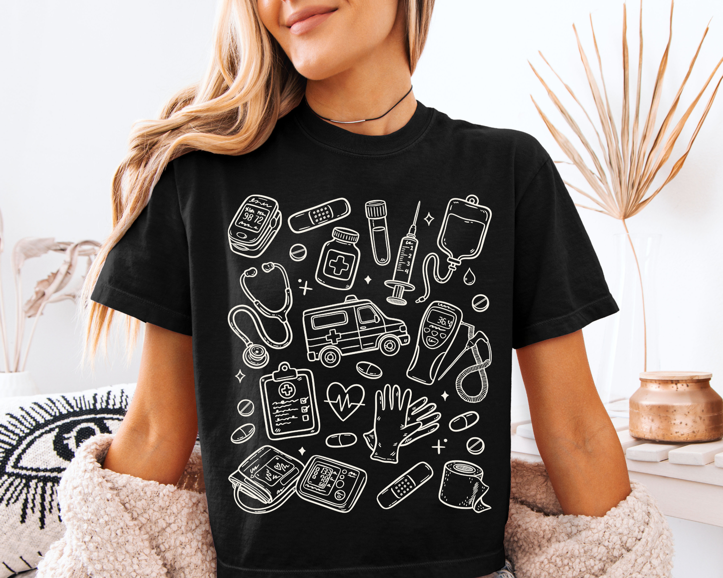 MEDICAL DOODLES WHITE - DTF TRANSFER