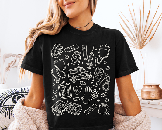 MEDICAL DOODLES WHITE - DTF TRANSFER