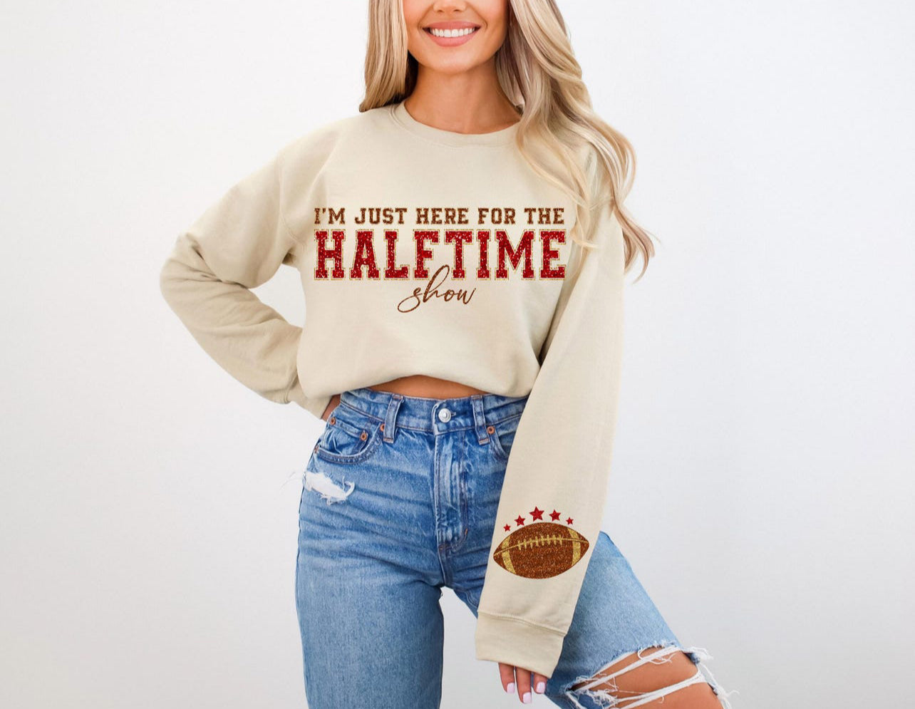 RED I’M JUST HERE FOR THE HALF TIME SHOW (2 PIECES)- DTF TRANSFER