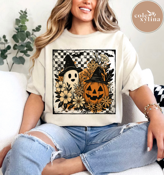 CHECKERED RETRO GHOST PUMPKIN - DTF TRANSFER