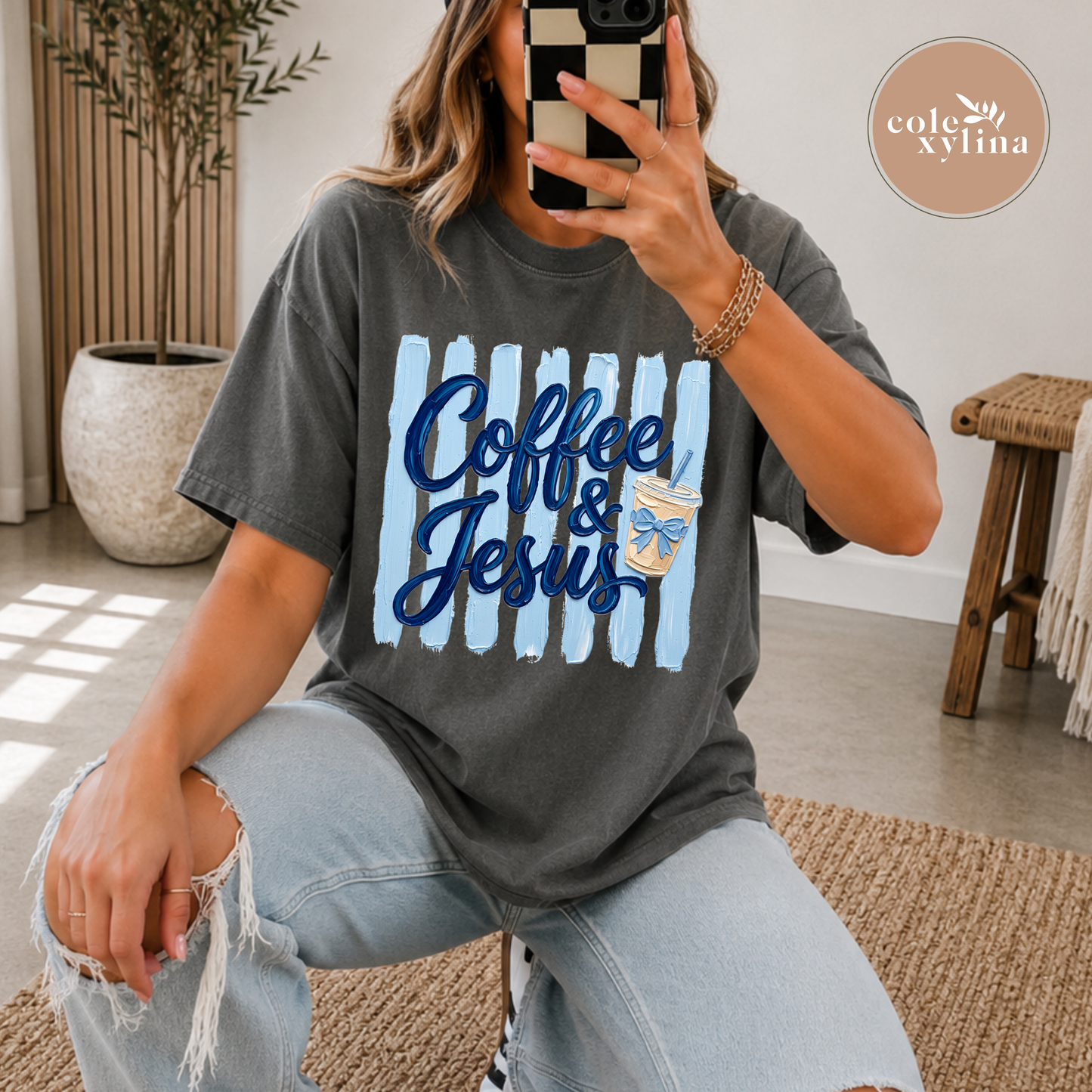 BLUE STRIPES COFFEE & JESUS - DTF TRANSFER