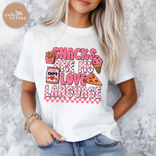 PINK SNACKS ARE MY LOVE LANGUAGE - DTF TRANSFER