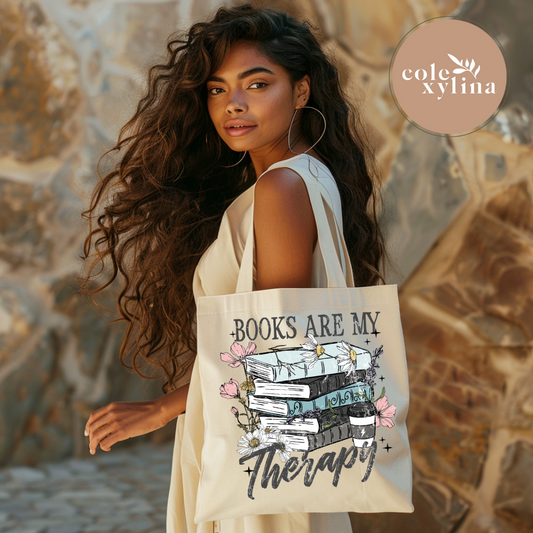 BOOKS ARE MY THERAPY - TOTE