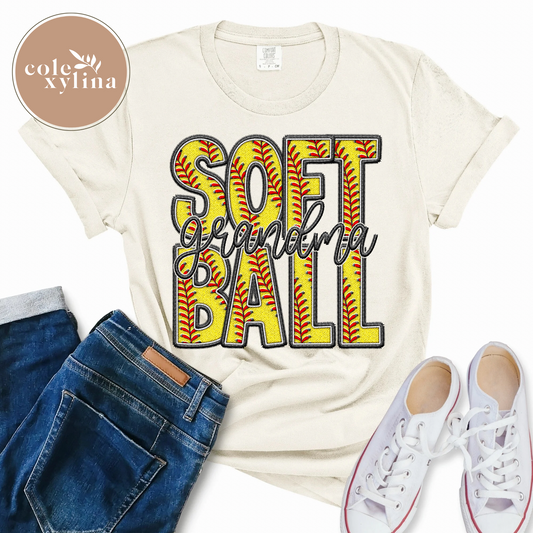 FAUX EMBROIDERY SOFTBALL GRANDMA - DTF TRANSFER