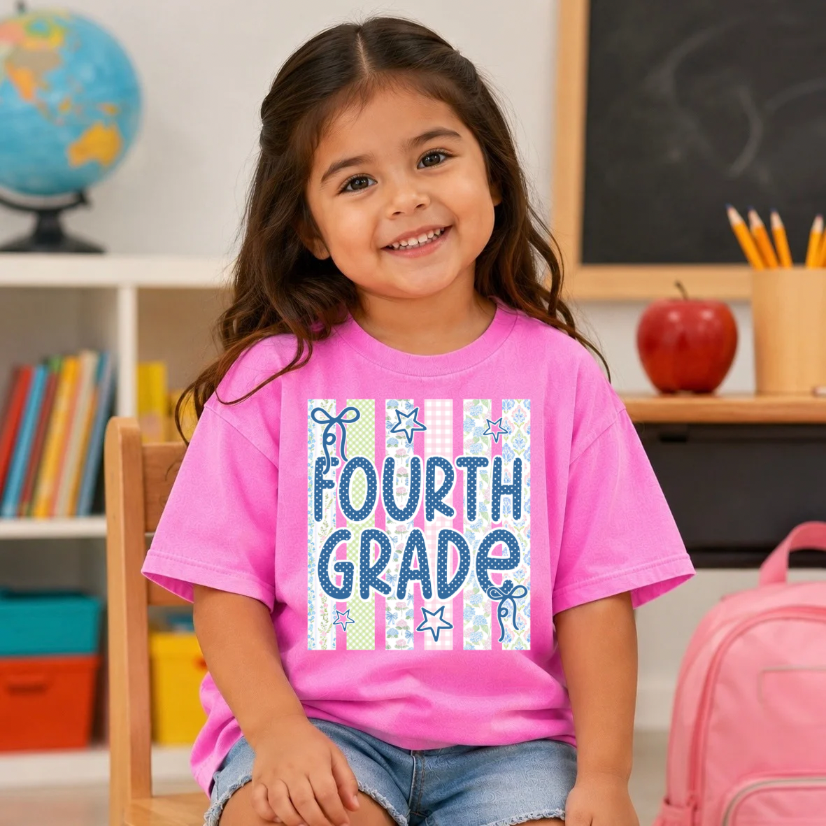 STRIPED FLORAL FOURTH GRADE - DTF TRANSFER