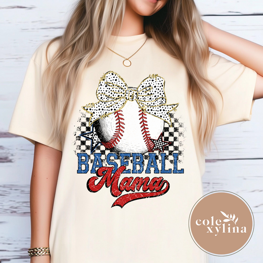 SPECKLED BOW BASEBALL MAMA - DTF TRANSFER
