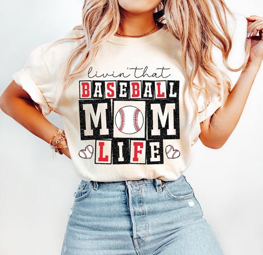 FAUX GLITTER LIVIN THAT BASEBALL MOM LIFE - DTF TRANSF