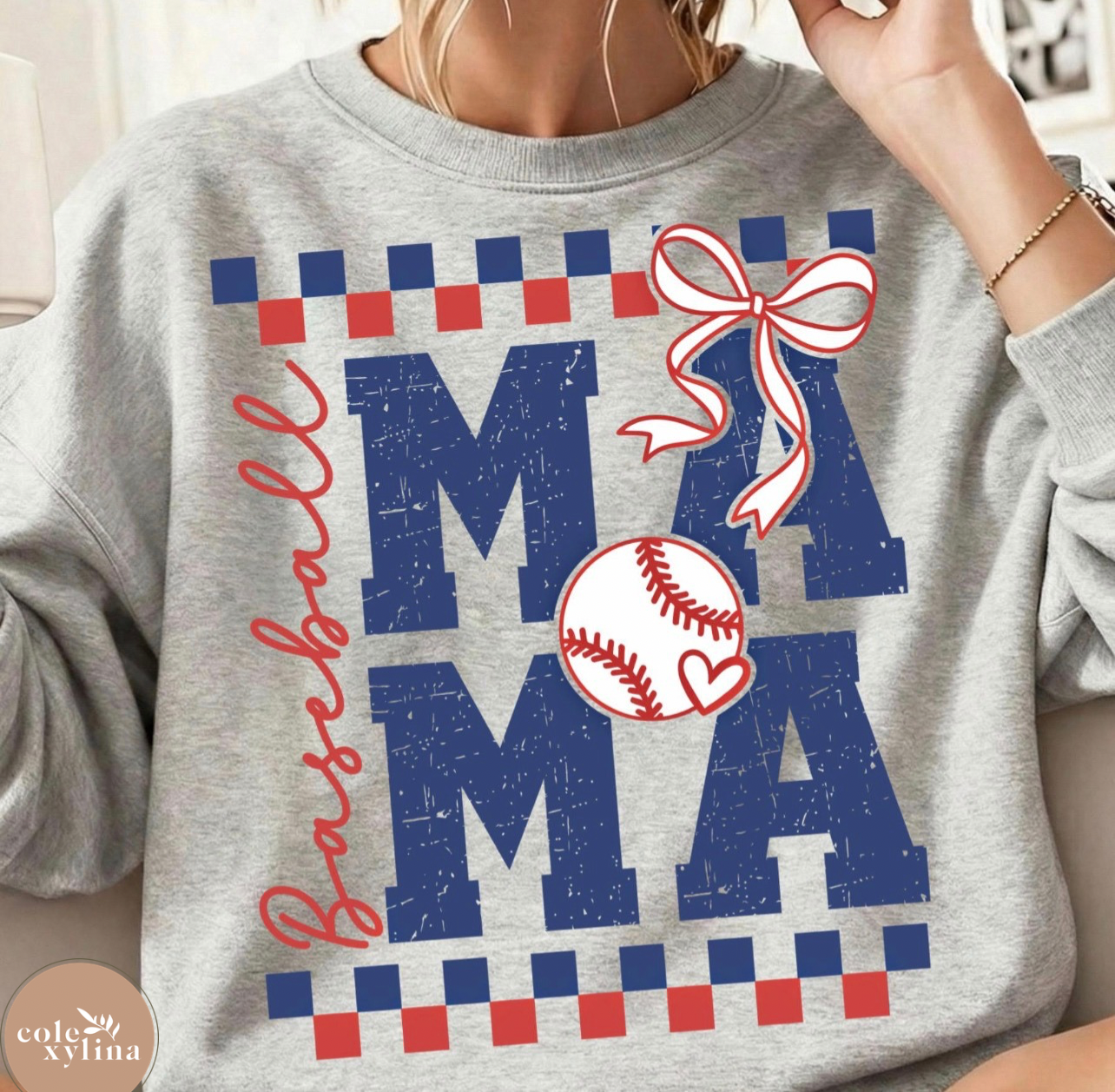 RED BLUE CHECKERED BASEBALL MAMA - DTF TRANSFER