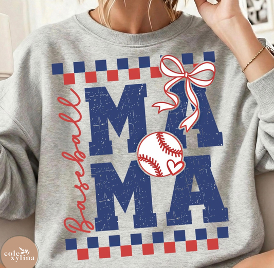 RED BLUE CHECKERED BASEBALL MAMA - DTF TRANSFER