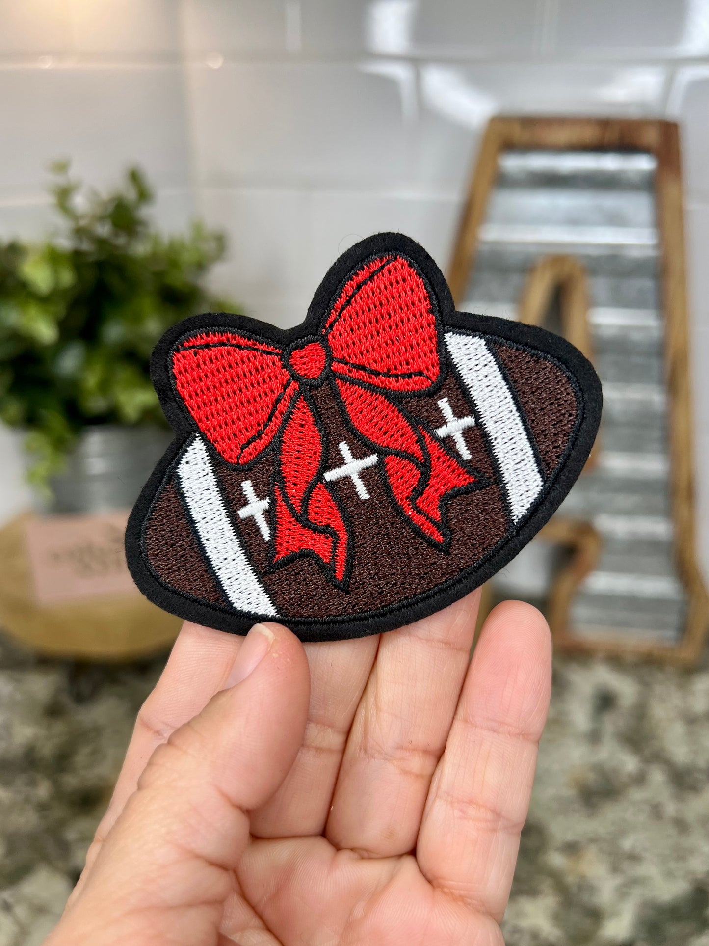 FOOTBALL BOW - MINI CHENILLE PATCH