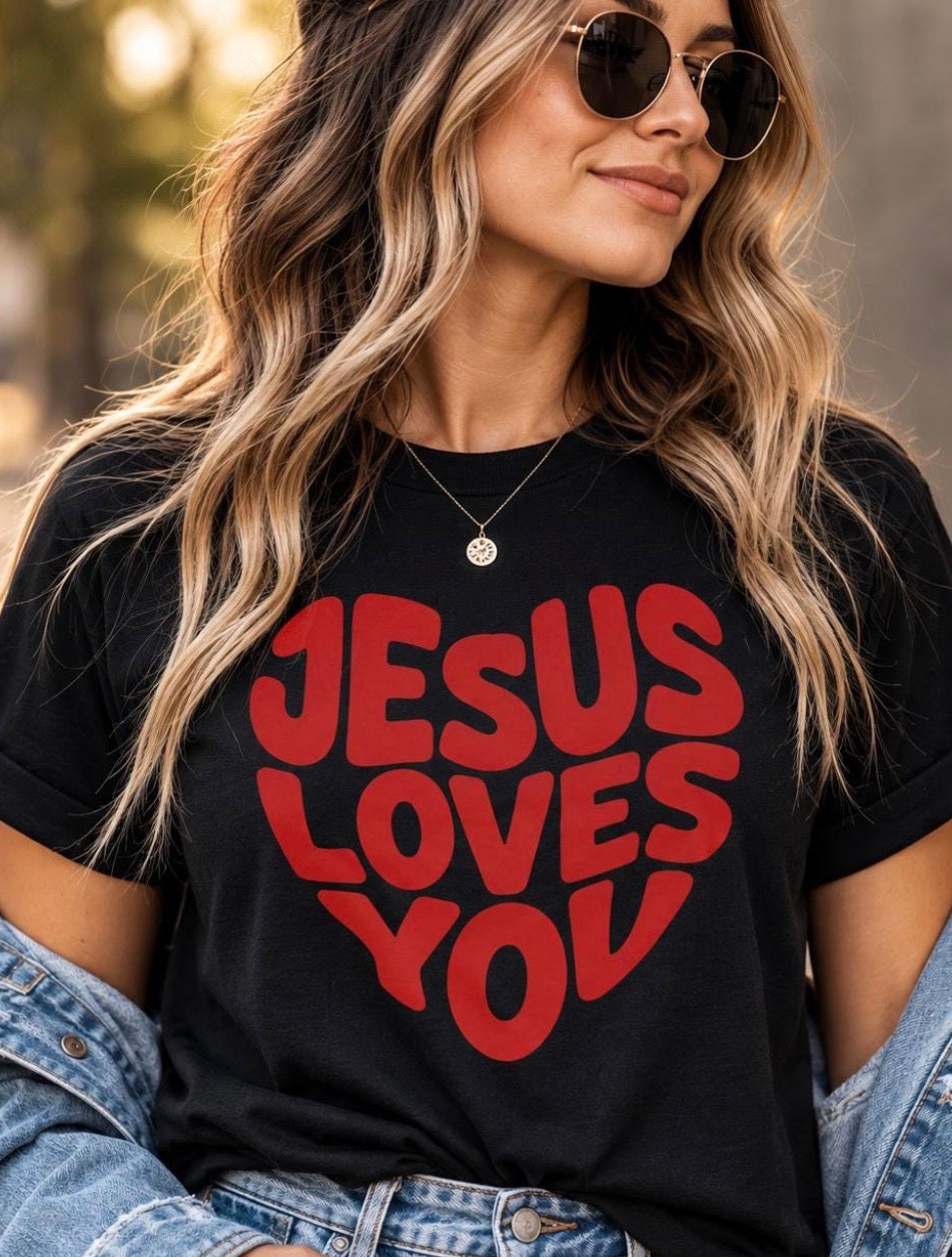 RED HEART JESUS LOVES YOU - DTF TRANSFER