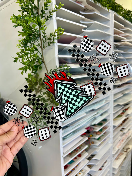 CHECKERED CHRISTMAS TREE FLAME - 16OZ WRAP DOUBLE SIDED