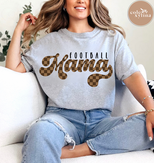 FOOTBALL BROWN CHECKERED MAMA - DTF TRANSFER