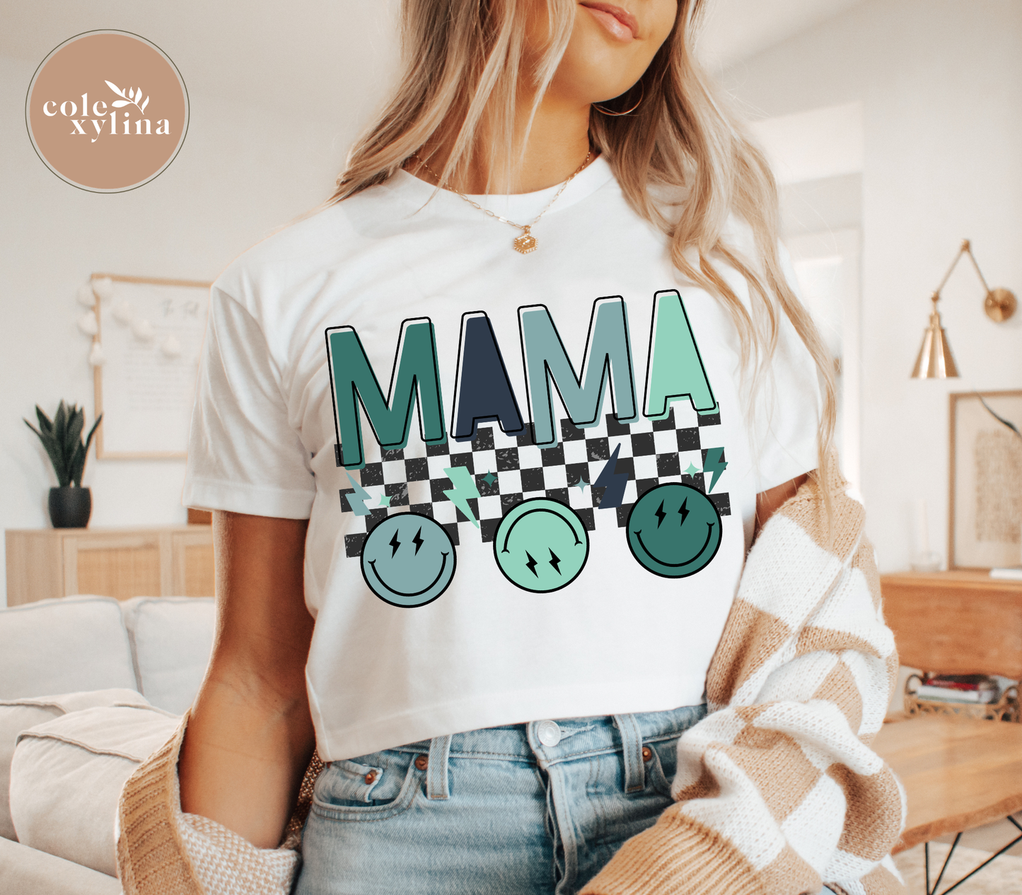 BLUE CHECKERED MAMA (2 OPTIONS) - DTF TRANSFER