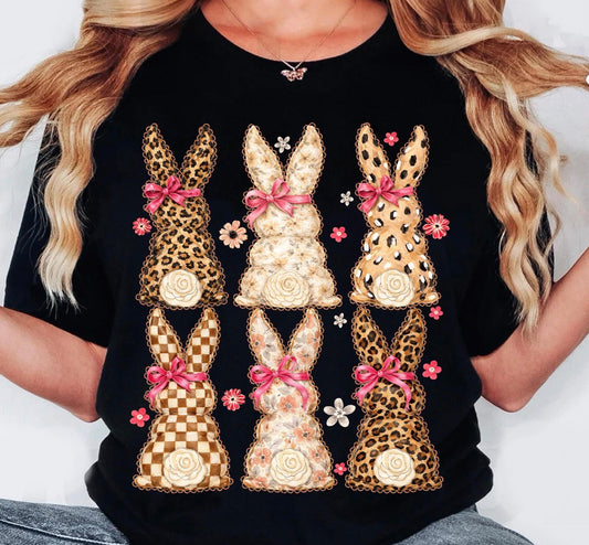 LEOPARD BUNNIES PINK BOWS - DTF TRANSFER