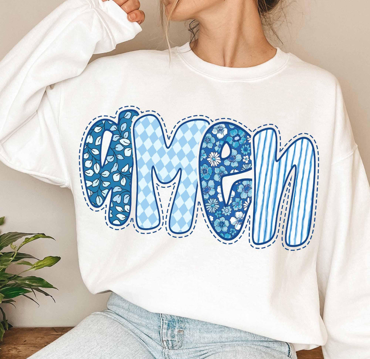 FLORAL BLUE AMEN (2 OPTIONS) - DTF TRANSFER