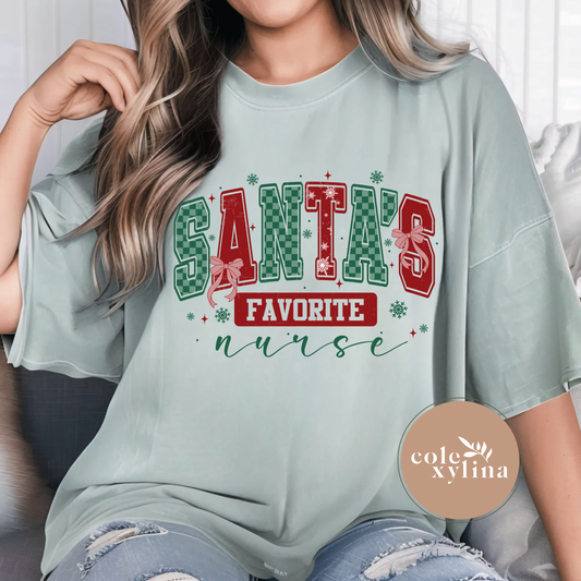 CHECKERED SANTA’S FAVORITE NURSE - DTF TRANSFER