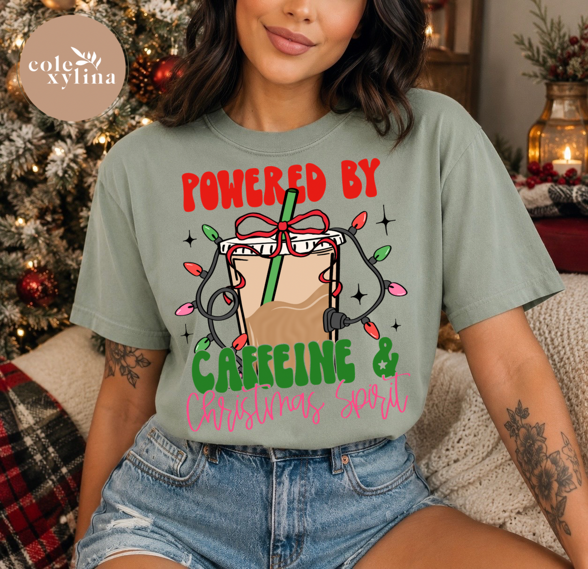 POWERED BY CAFFEINE AND CHRISTMAS SPIRIT - DTF TRANSFER
