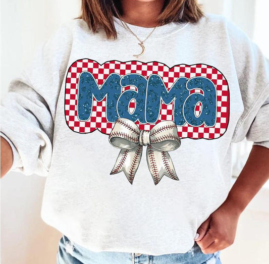 RED CHECKERED BASEBALL MAMA - DTF TRANSFER
