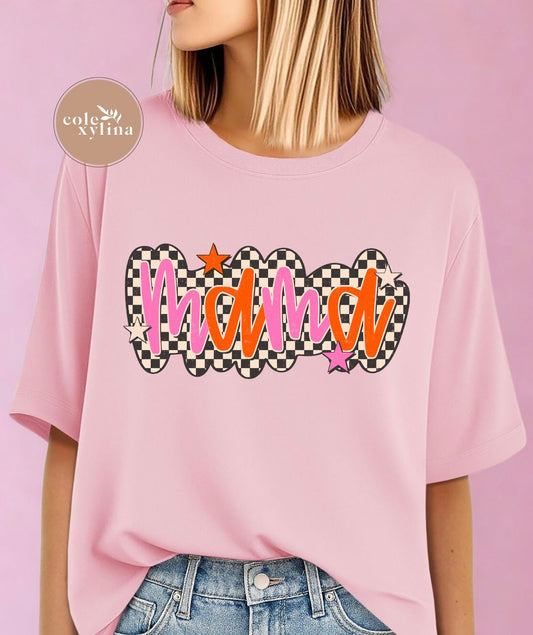 RETRO CHECKERED STARS MAMA - DTF TRANSFER
