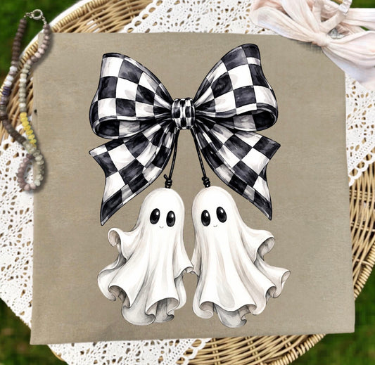 CHECKERED COQUETTE GHOST BLACK - DTF TRANSFER