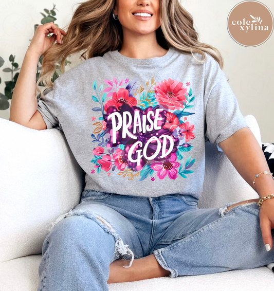 PINK FLORAL PRAISE GOD - DTF TRANSFER