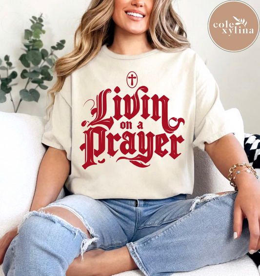 LIVIN ON A PRAYER RED (2 OPTIONS) - DTF TRANSFER