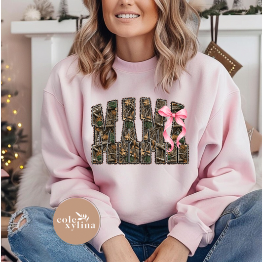 OUTDOOR CAMO MAMA PINK BOW - DTF TRANSFER