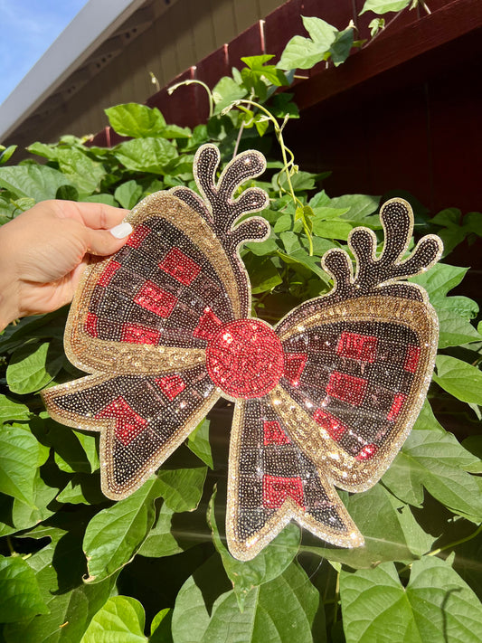 DEER CHRISTMAS BOW - CHENILLE PATCH