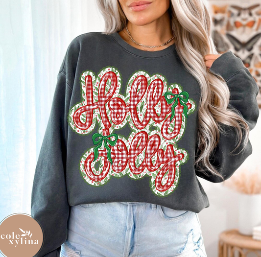 FESTIVE CHECKERED HOLLY JOLLY - DTF TRANSFER