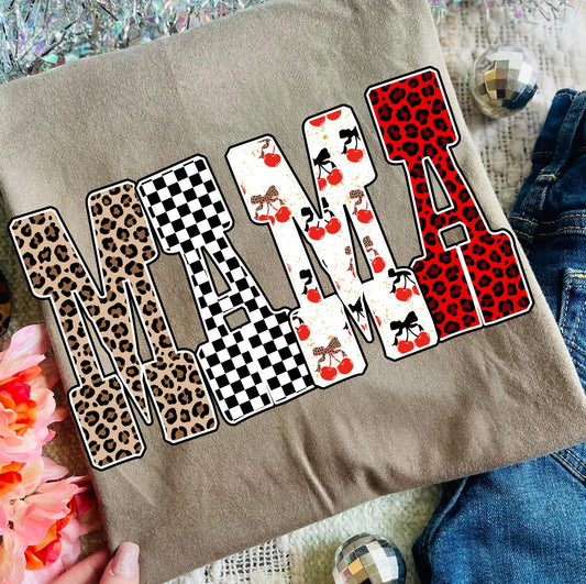LEOPARD CHECKERED CHERRY MAMA - DTF TRANSFER