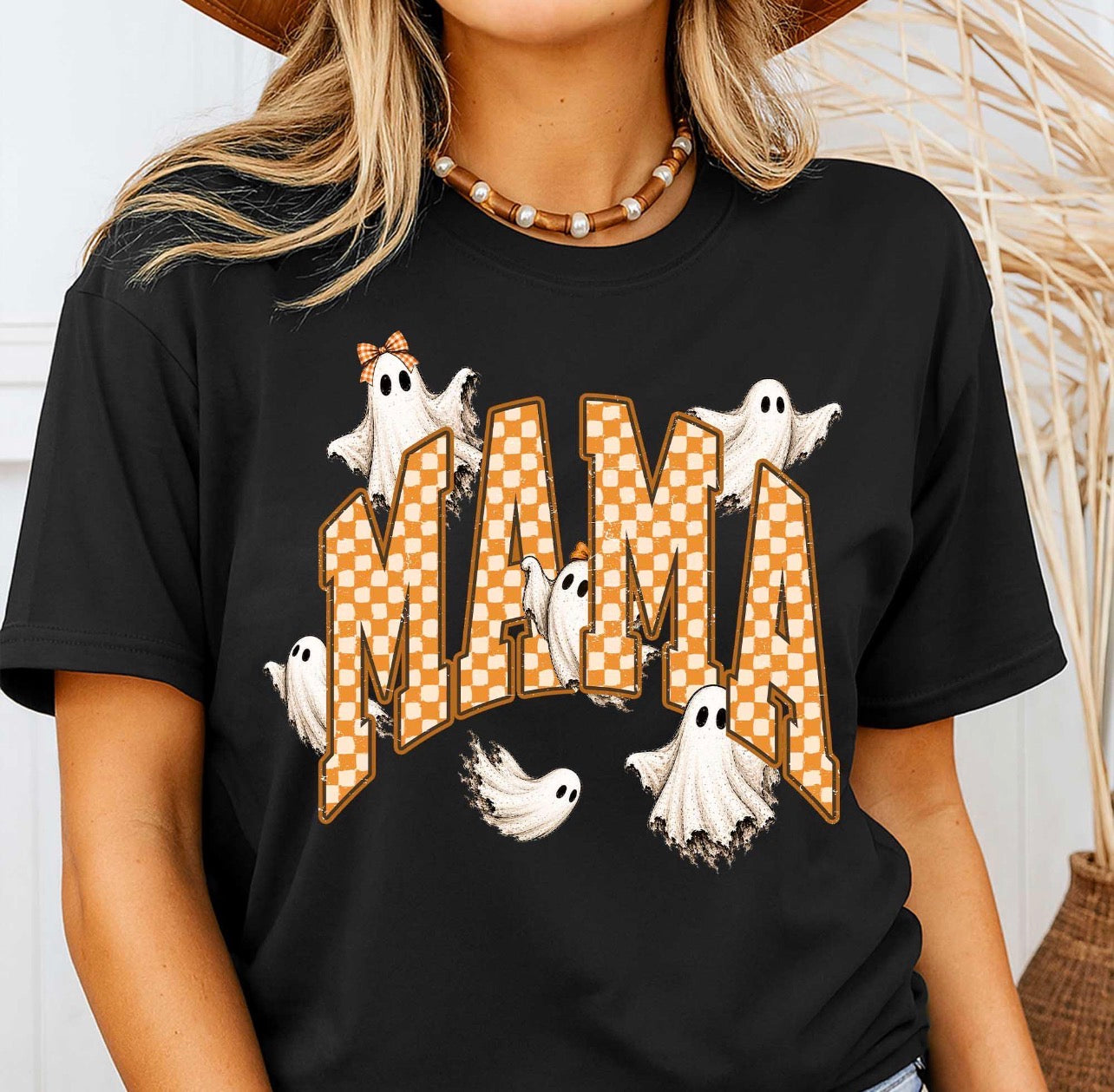 ORANGE CHECKERED GHOST MAMA - DTF TRANSFER