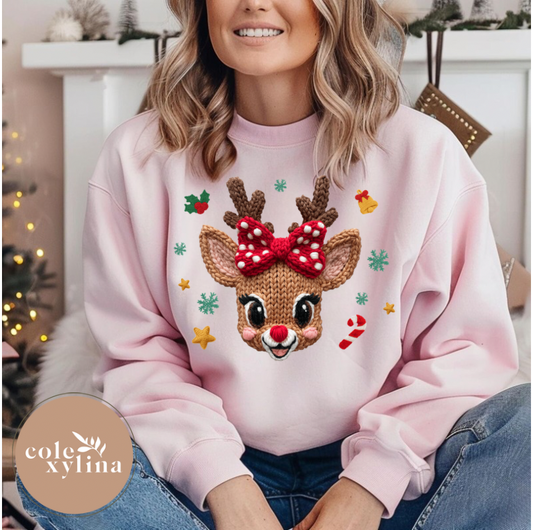 FAUX YARN GIRL REINDEER - DTF TRANSFER