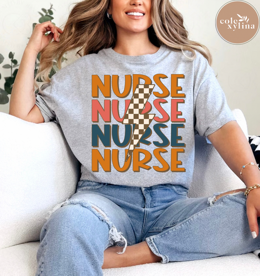 NURSE CHECKERED BOLT - DTF TRANSFER