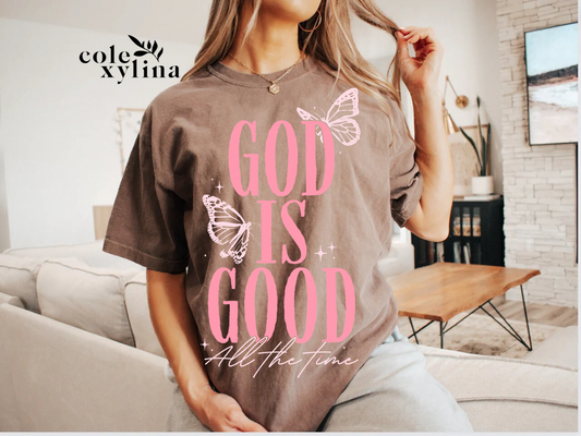 BUTTERFLIES GOD IS GOOD PINK - DTF TRANSFER