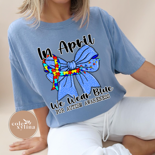 IN APRIL WE WEAR BLUE PUZZLE RIBBON - DTF TRANSFER