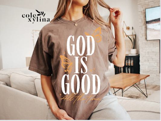 BUTTERFLIES GOD IS GOOD ORANGE & WHITE - DTF TRANSFER