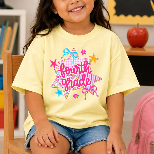 PINK STARS FOURTH GRADE - DTF TRANSFER