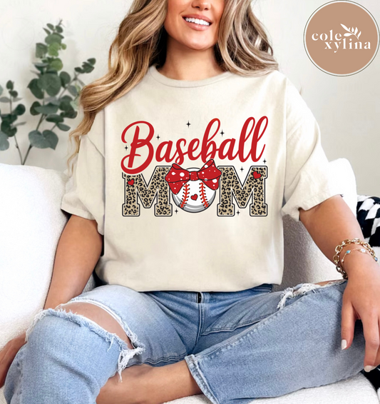 RED BASEBALL MOM MINI BOW - DTF TRANSFER