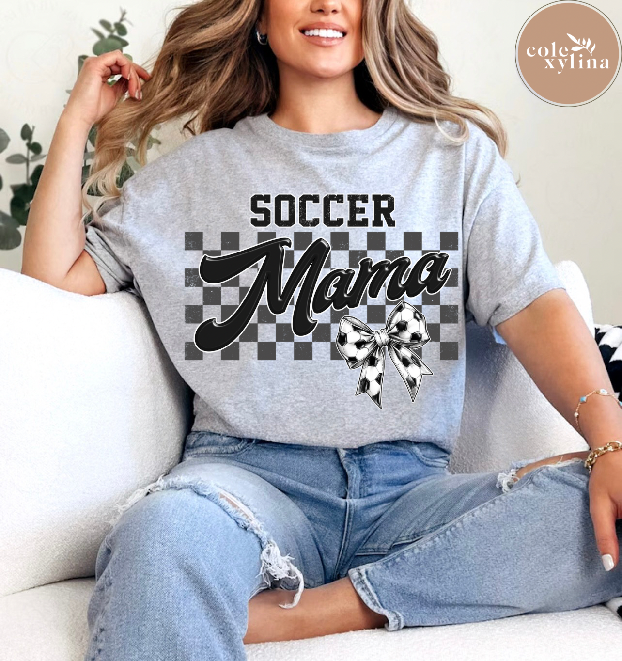 SOCCER MAMA CHECKERED BOW - DTF TRANSFER