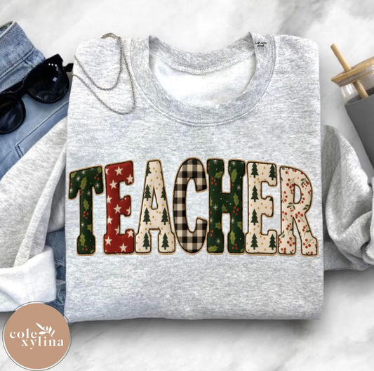 FAUX PATCH CHRISTMAS TEACHER - DTF TRANSFER
