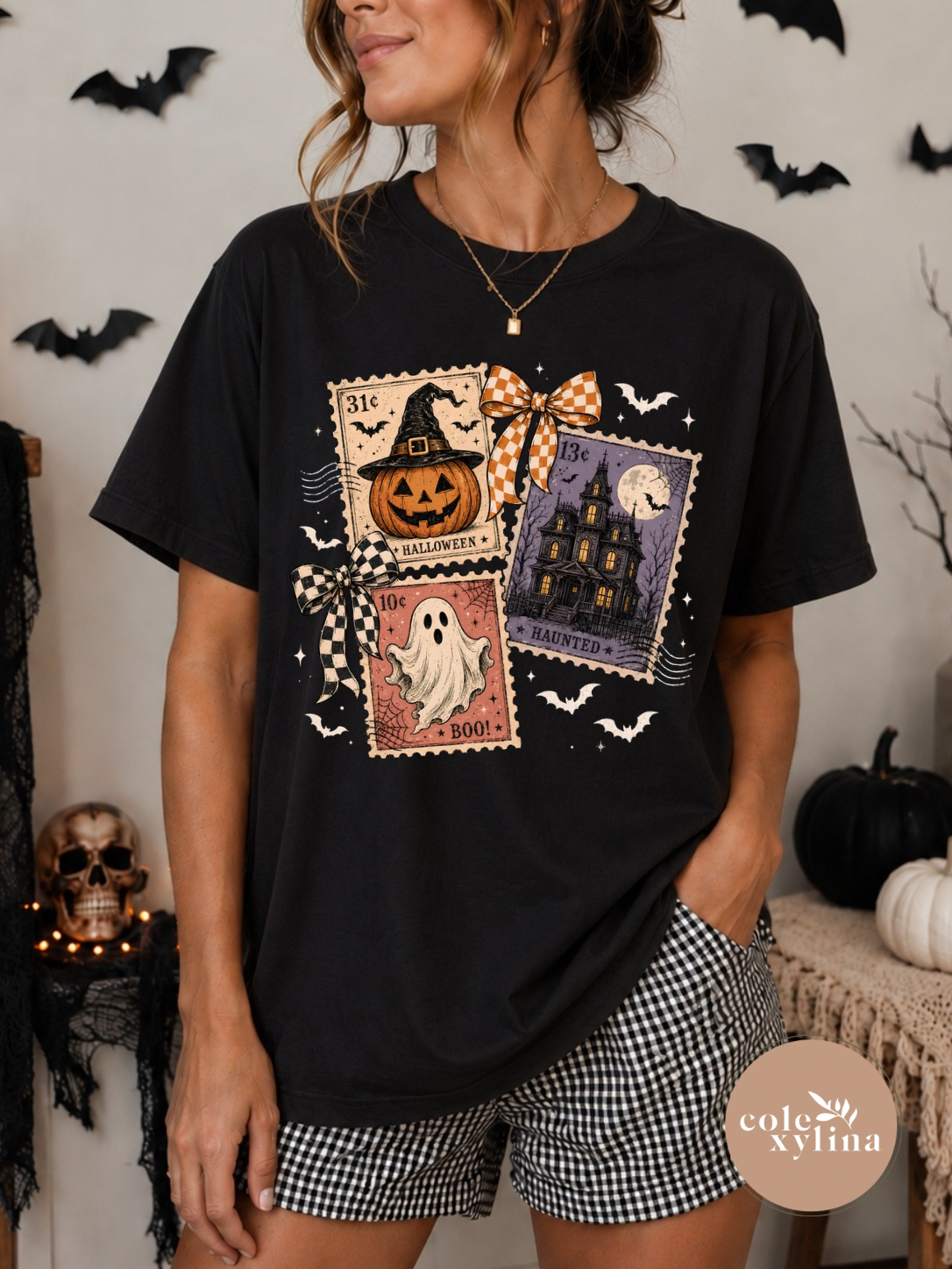VINTAGE HALLOWEEN STAMPS CREAM - DTF TRANSFER