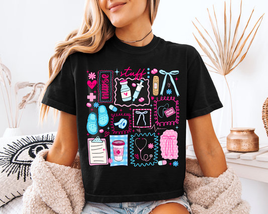 PINK & BLUE NURSE DOODLES - DTF TRANSFER
